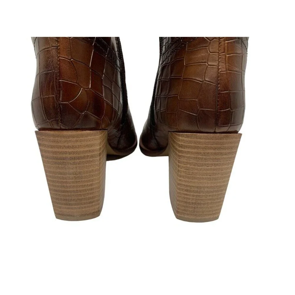Diba True Do‎ Brown Crocodile Knee High Boots Stacked Heel Pointed Toe 10M